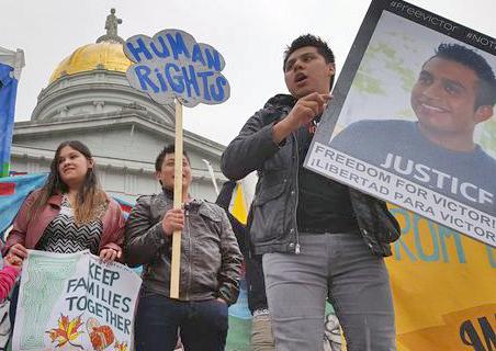 Supporters of Victor Diaz gather in front of the Vermont statehouse