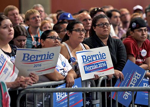 Supporters of Bernie Sanders at a town meeting in Phoenix