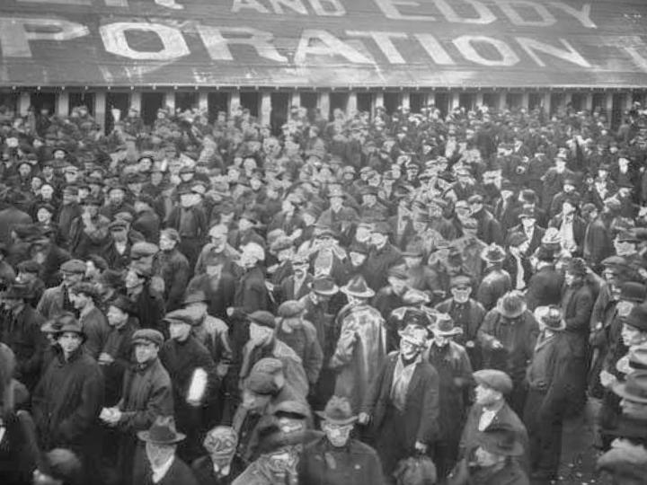 Shipyard workers walk off the job during the 1919 Seattle General Strike