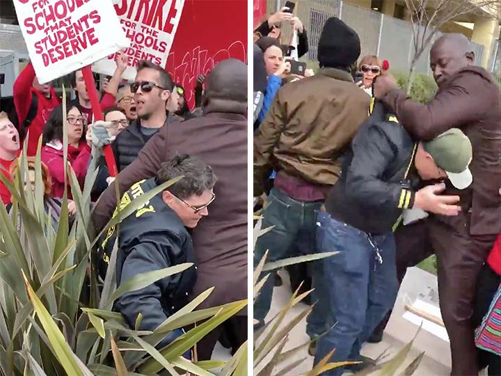 Oakland teachers and parents hold the line at a protest against the school board