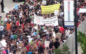 Thousands of people, led by Iraq Veterans Against the War, marched to the Democratic convention site