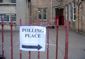 A polling place before Election Day gets underway