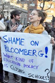 Parents, students and teachers join in an "Occupy the Schools" protest against proposed closures in early February