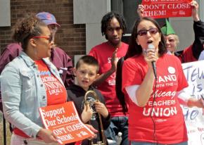 Uptown residents protest the planned closure of Stockton and Stewart elementary schools