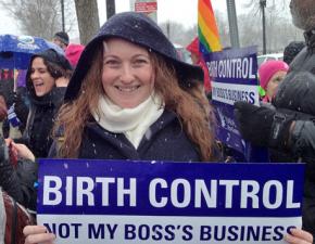 Defending birth control outside the Supreme Court as the justices heard arguments in the Hobby Lobby case