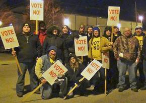 Members of Local 89 in Louisville, Ky., show where they stand on the UPS contract