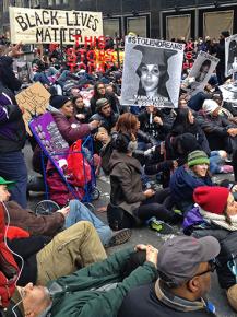 Marchers in the streets of New York City on Martin Luther King Day