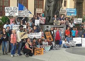 Demonstrators protest Columbus Day in Ohio's state capital