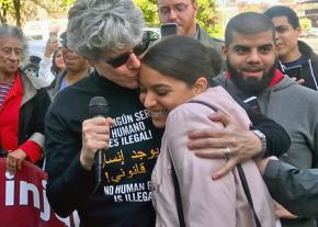 Carimer Andujar greets supporters after walking free from an ICE summons