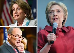 Clockwise from top left: Nancy Pelosi, Hillary Clinton and Chuck Schumer