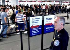 In line for customs at the airport