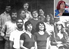 Joanne Landy (second row on the right) with others from the Socialists for Independent Politics; above right: Speaking in solidarity with Greece