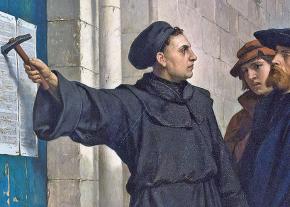 A depiction of Martin Luther posting his Ninety-Five Theses