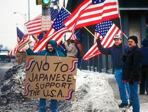 Autoworkers organized around the UAW's "Buy American" campaign in the 1980s