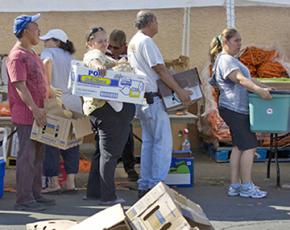 Waiting in line at a food pantry