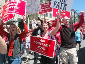 UVM nurses and their supporters on the march in Burlington, Vermont