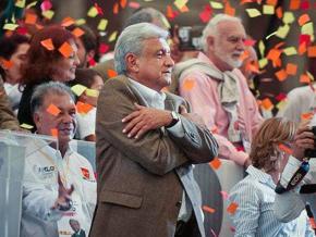 Andrés Manuel López Obrador (center) celebrates victory