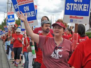 Striking teachers walk the picket line in Vancouver, Washington