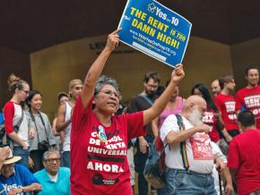 Rallying for pro-tenant Proposition 10 in California