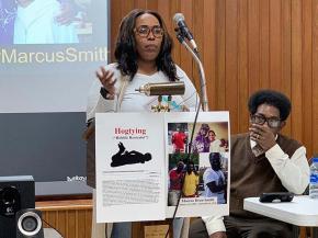 Marcus Deon Smith's sister Kim Suber (center) and father George Smith demand justice