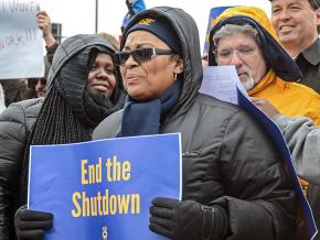 Federal workers protest against Trump’s government shutdown