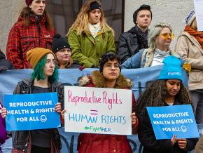 Pro-choice activists rally against the Heartbeat Bill outside the Ohio State Senate