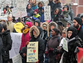 Protesting Trump's national emergency declaration in Boston